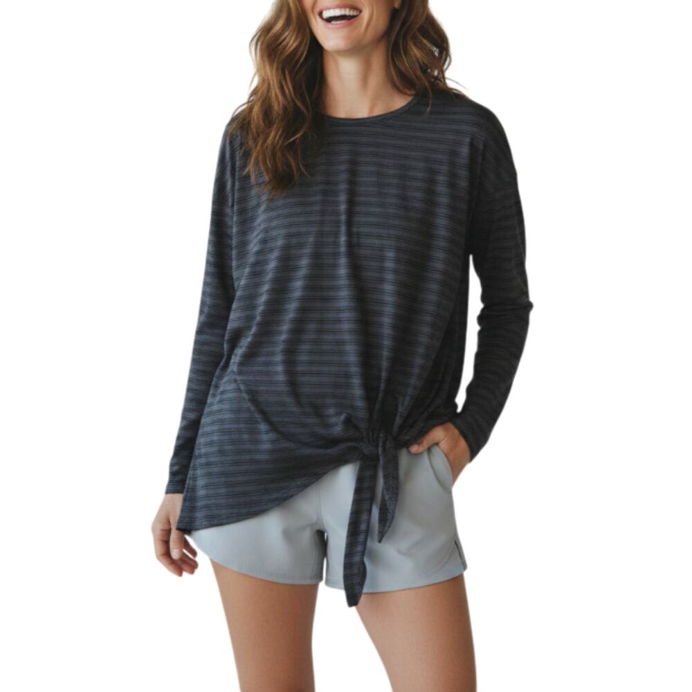 LULULEMON Tie Your Practice LS Top Sz 12 Gray Moonwalk Stripe Athletic Everyday